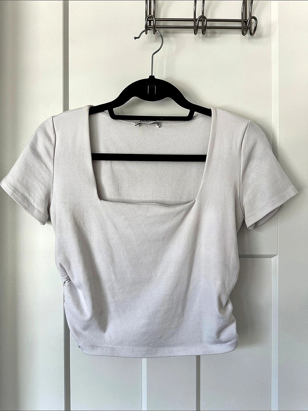 Zara Square Neck Side Ruched Crop Top White Size Medium